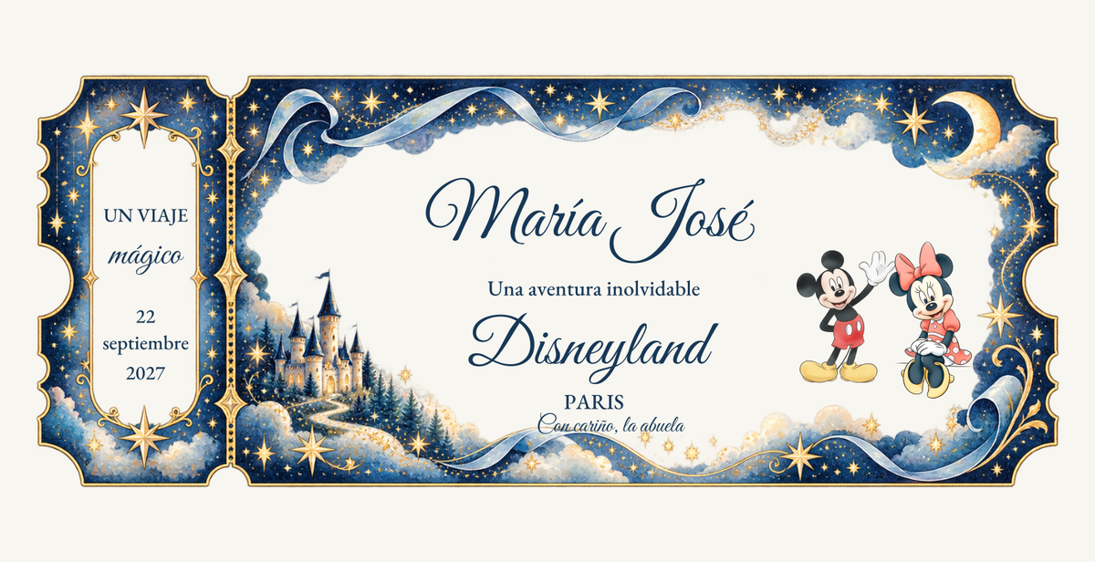 Txartel pertsonalizatuaren ikuspegi digitala: Txartel ilustratua Zerua · Disneyland Paris.