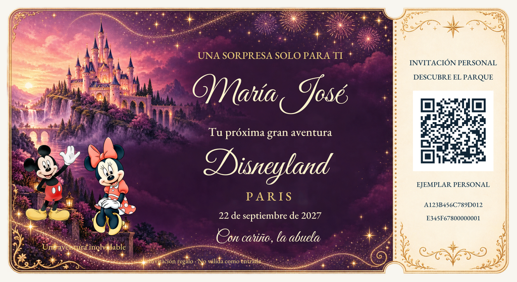 Txartel pertsonalizatuaren ikuspegi digitala: Bilduma Aurora · Disneyland Paris.