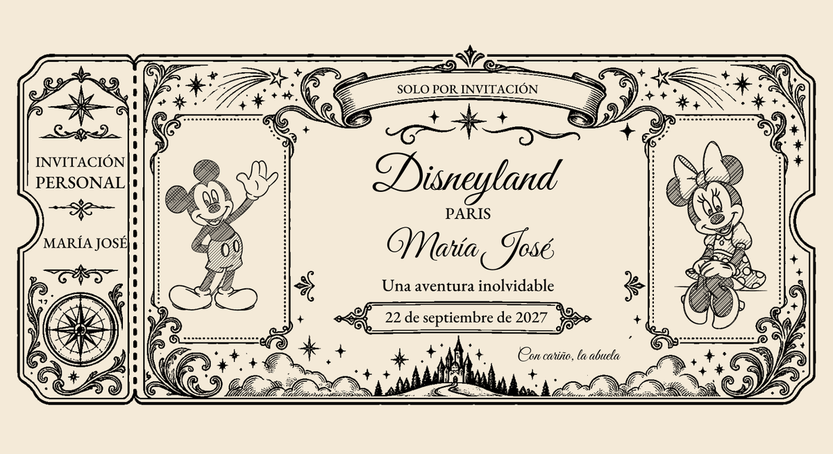 Txartel pertsonalizatuaren ikuspegi digitala: Vintage Klasikoa · Disneyland Paris.