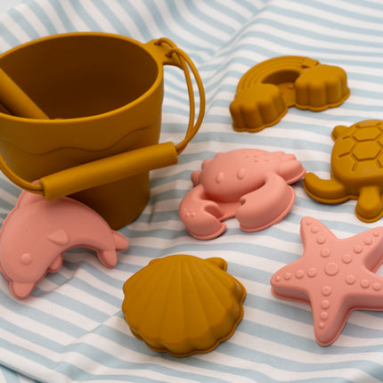 Kit de Playa de Cubos y Animales de silicona personalizados Mostaza Rosada