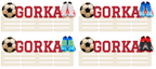 Cuatro opciones de botas para el medallero de fútbol: blanco/carmesí, azul-rojo-amarillo, azul/lima y negro-blanco-rojo