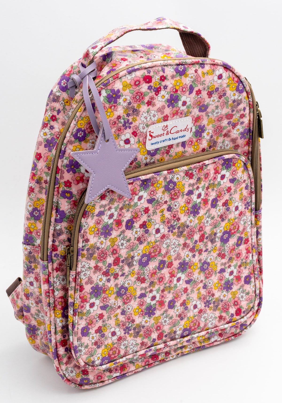 Mochila para el colegio Mod 1 con estampado floral rosa y charm de estrella lila