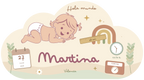 Natalicio Nube niña Hola mundo en rosa empolvado, con Martina, arco da vella e datos de nacemento.
