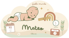 Natalicio Nube niño Hola mundo en oliva, con Mateo, arco da vella e datos de nacemento.