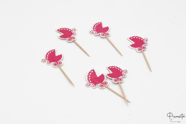 Palillos Decorativos Cumpleaños 6 Carritos Rosas