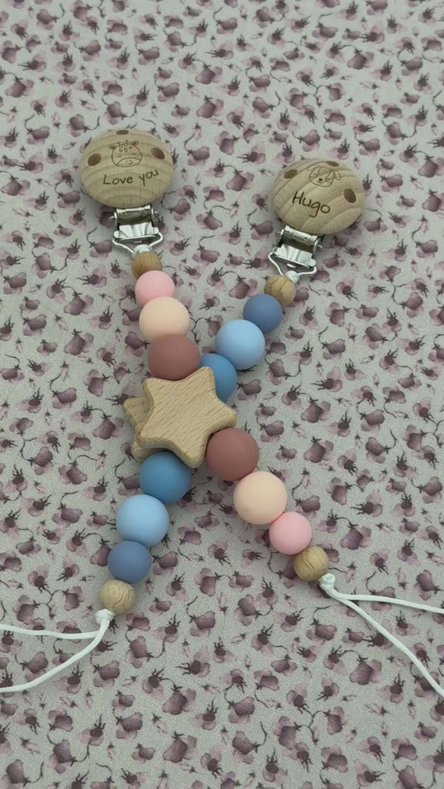 Chupetero Personalizado con Nombre de Madera y Silicona