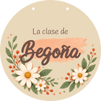 Mostra del cartell en forma de cercle: cara del davant amb el nom Begoña.