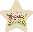 Mostra del cartell en forma de estrella: cara del davant amb el nom Begoña.