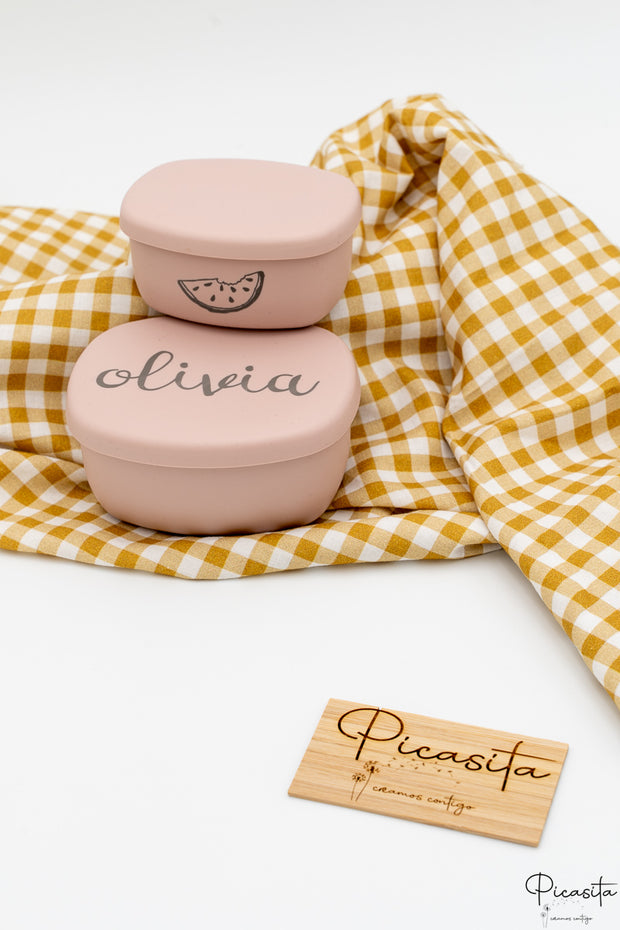 Tuper de Silicona Personalizados Pequeños (600ml + 400ml) Rosa