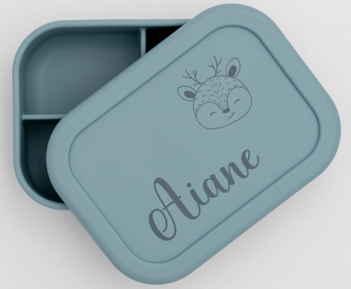 Tupper azul gris con tres compartimentos