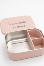 Tupper XL rosa abierto con frase personalizada