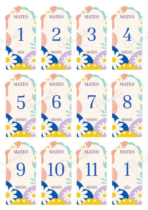 Diseño Margaritas pop del set de cumplemeses personalizados