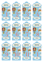 Diseño Viaje entre nubes del set de cumplemeses personalizados