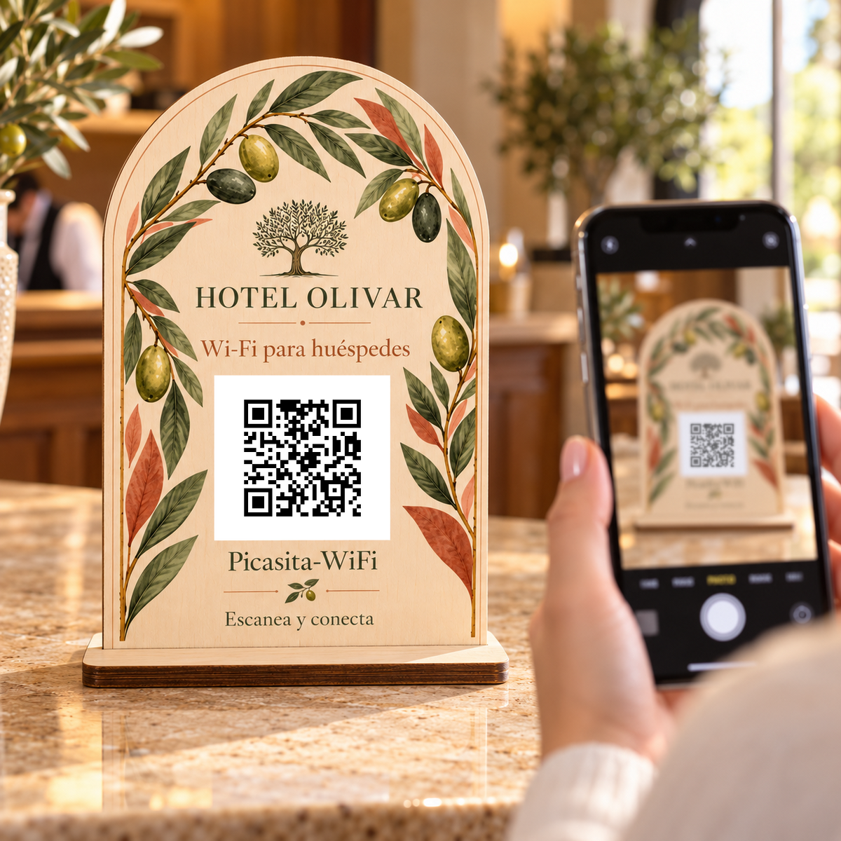 Simulació de Cartell amb QR Wi-Fi botànic · vista d’ús